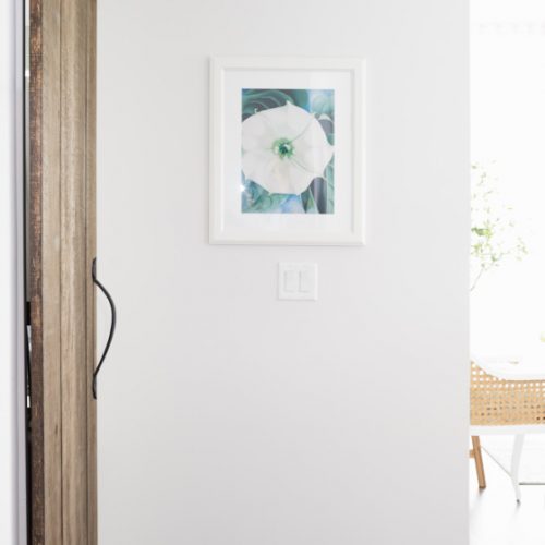 corktown toronto condo reno - hallway with custom made barn door and wood flooring - linda mazur design toronto designer