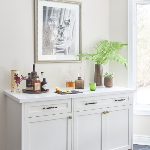 markham kitchen renovation custom cream white millwork, black floor tile bar area - toronto designer - york region designer - linda mazur design full service design build