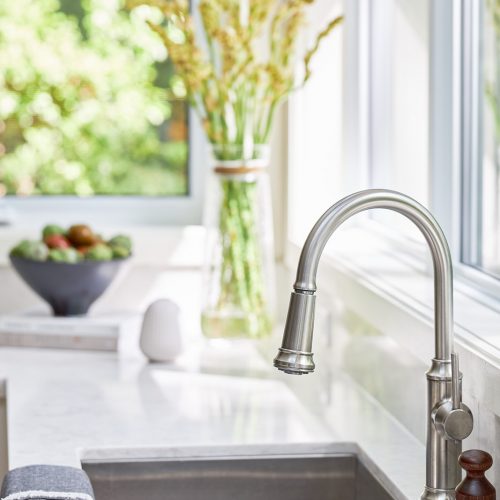 mississauga kitchen renovation picture of sink and faucet with quartz countertops - linda mazur design