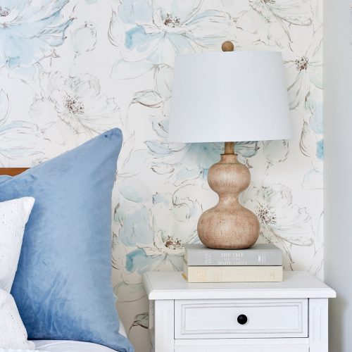 toronto condo reno, bedroom makeover, floral wallpaper, blue accents, toronto designer linda mazur design